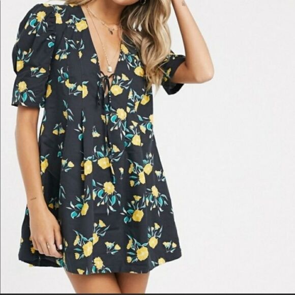 NWT Free People Adelle Floral Printed Mini Dress Tunic with Puff Short Sleeves - Picture 5 of 12